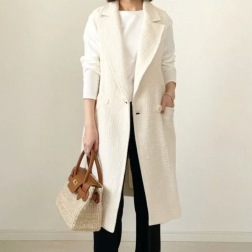 Zara Cream Long Textured Vest Coat